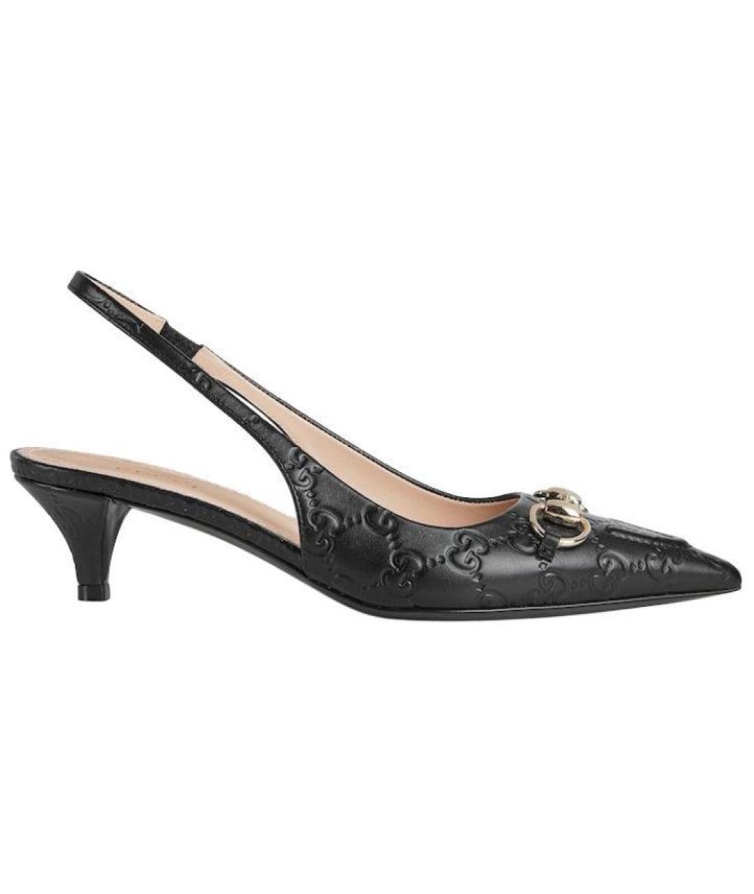 GUCCI Черные кожаные лодочки на низком каблуке, фото 1