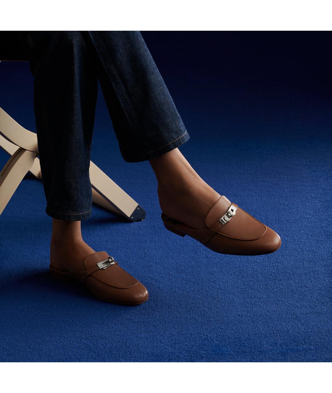 HERMES Коричневые кожаные мюли, фото 6