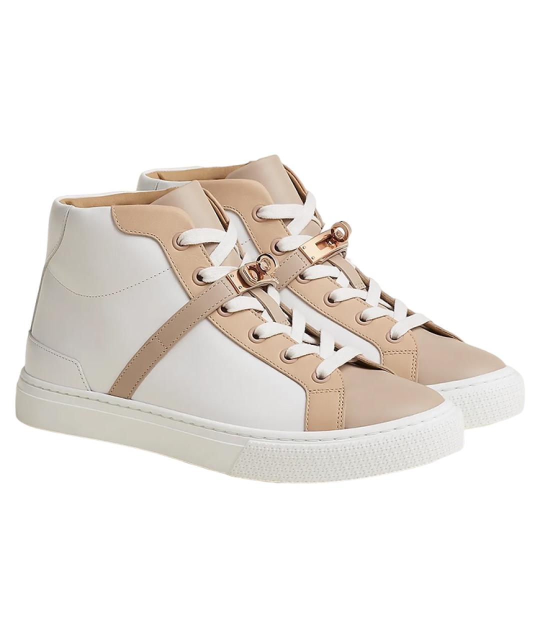 HERMES Белые кожаные кроссовки, фото 3