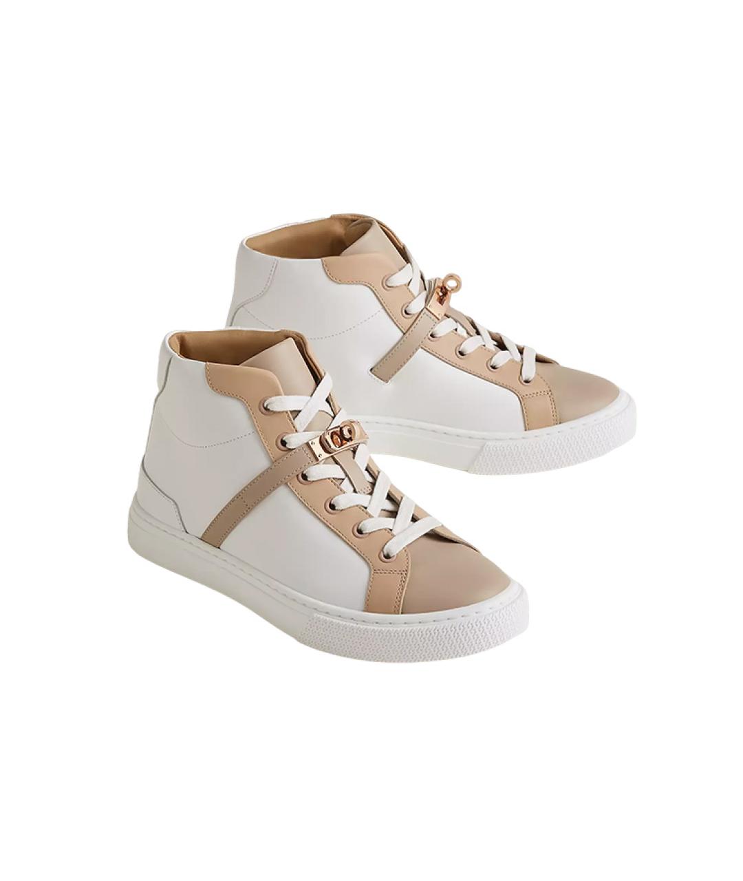 HERMES Белые кожаные кроссовки, фото 4