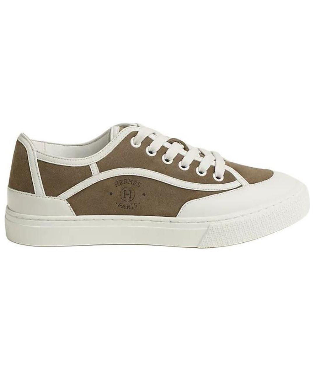 HERMES Коричневые замшевые кроссовки, фото 1