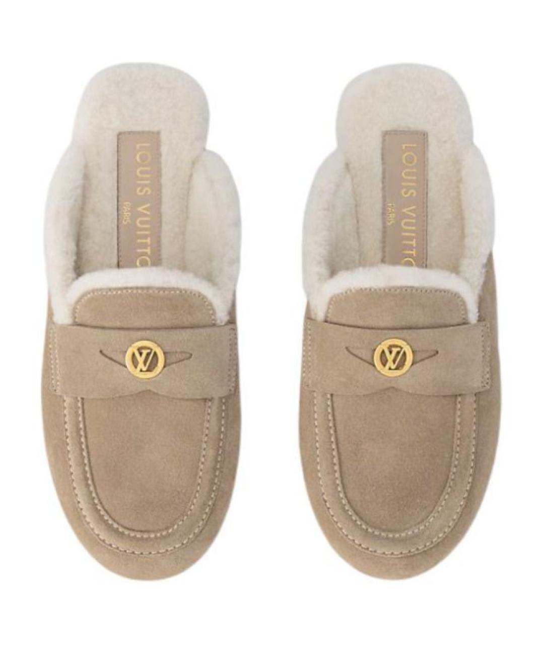 LOUIS VUITTON Бежевые замшевые мюли, фото 4