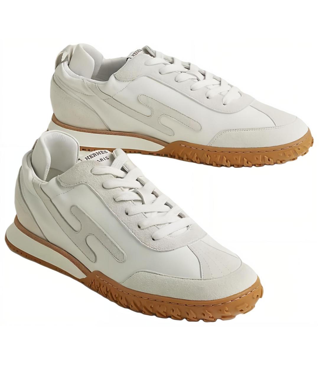 HERMES Белые кожаные кроссовки, фото 3