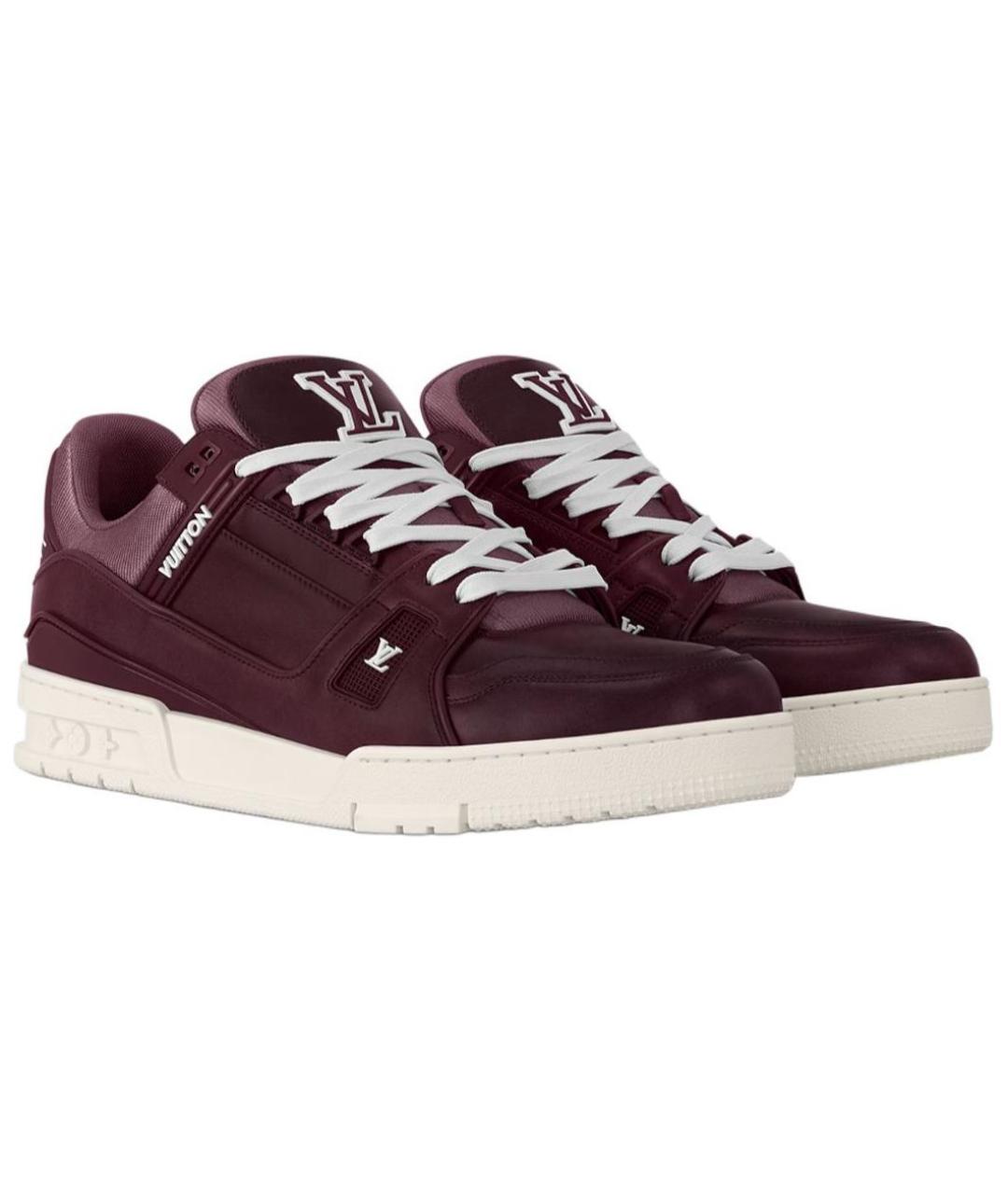 LOUIS VUITTON Бордовые кожаные низкие кроссовки / кеды, фото 2