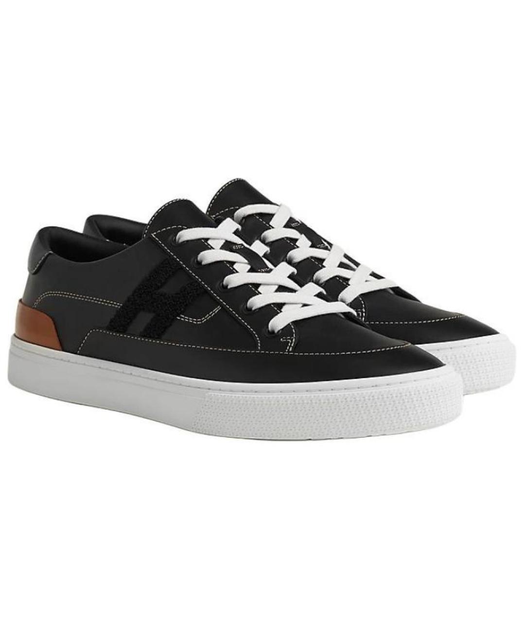 HERMES Черные кожаные кеды, фото 2