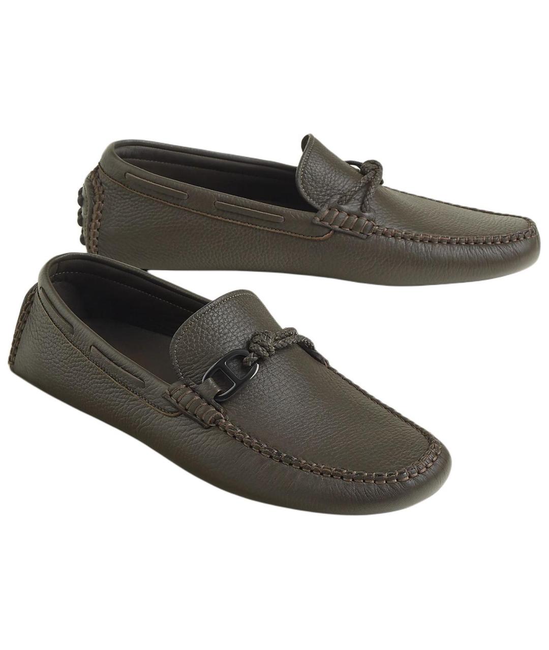 HERMES Зеленые кожаные мокасины, фото 3