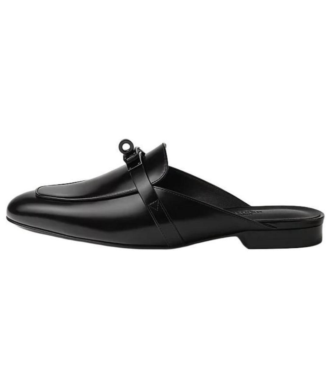 HERMES Черные кожаные мюли, фото 2