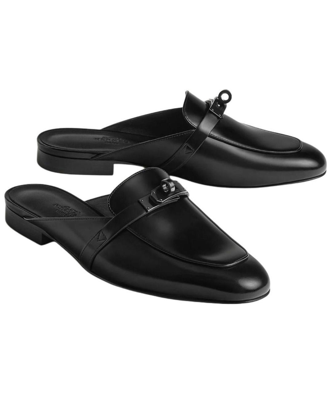 HERMES Черные кожаные мюли, фото 3