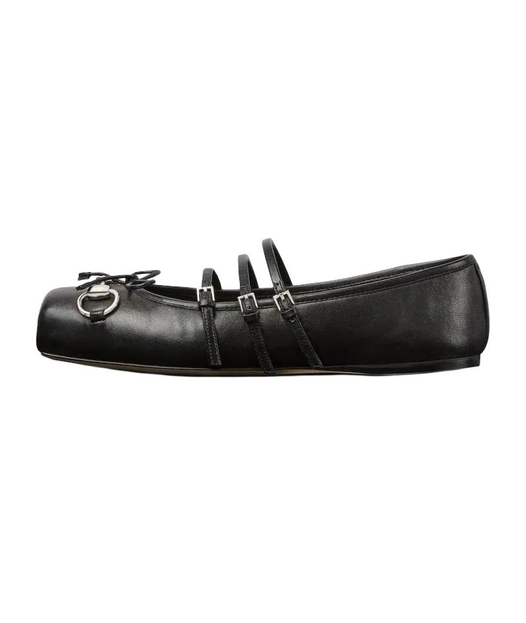 GUCCI Черные кожаные балетки, фото 2