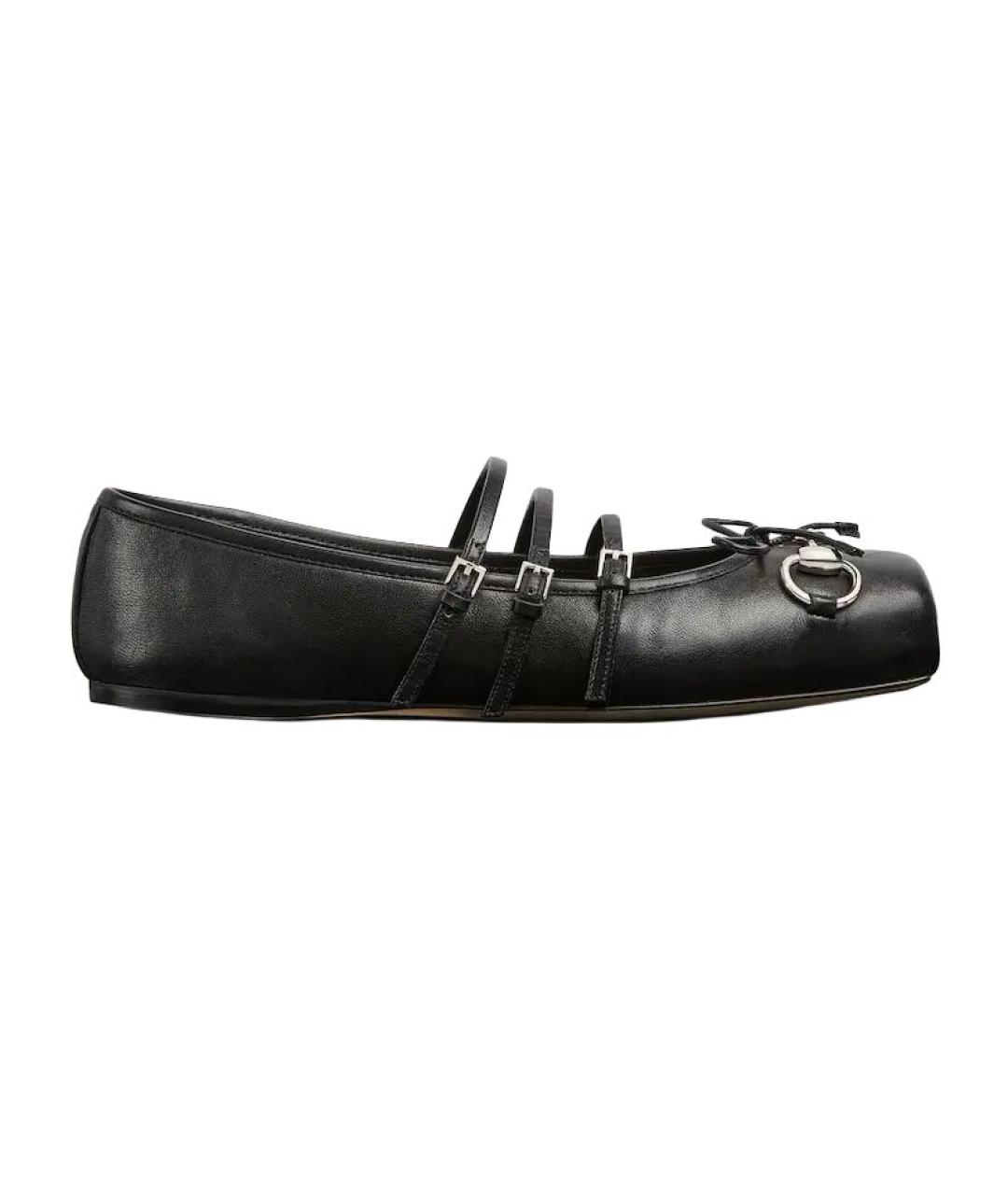 GUCCI Черные кожаные балетки, фото 1