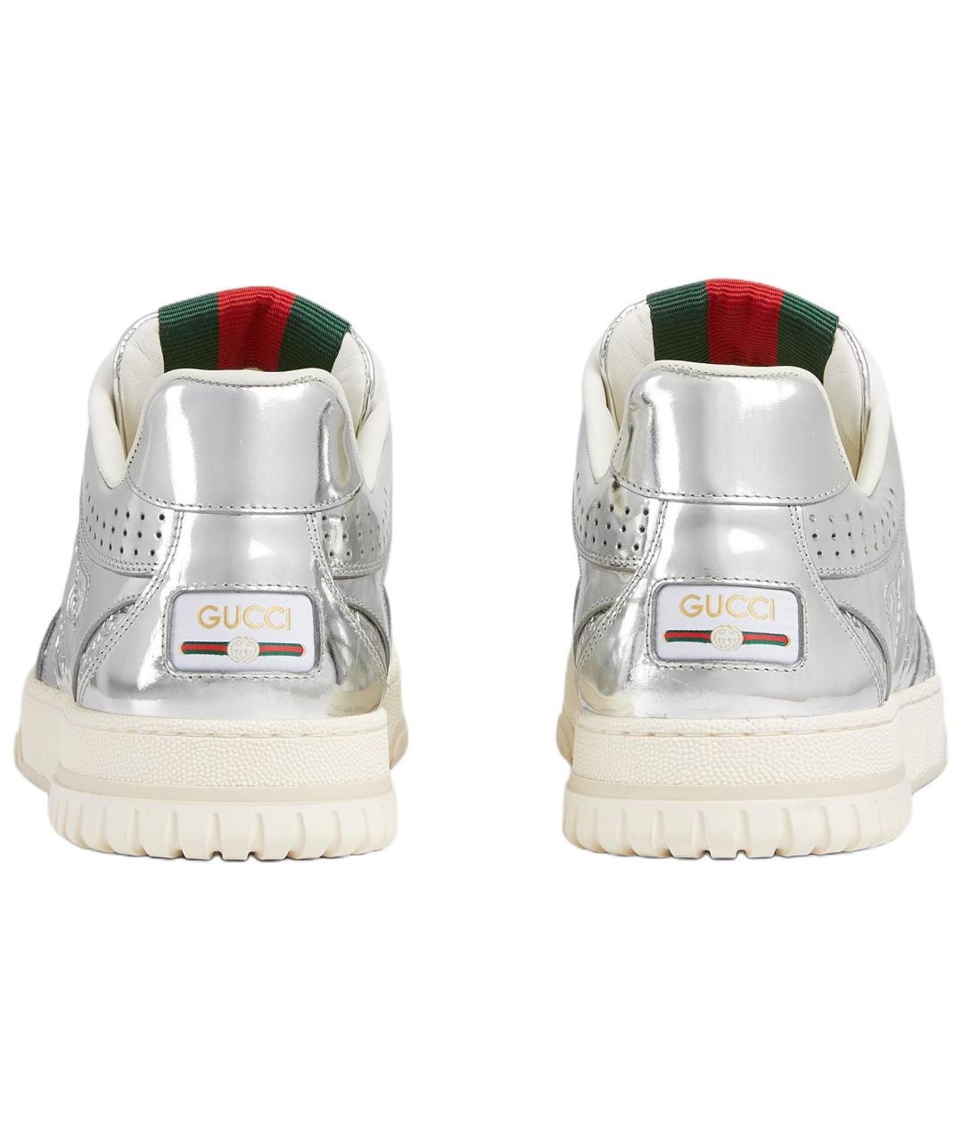 GUCCI Серебряные кожаные низкие кроссовки / кеды, фото 5