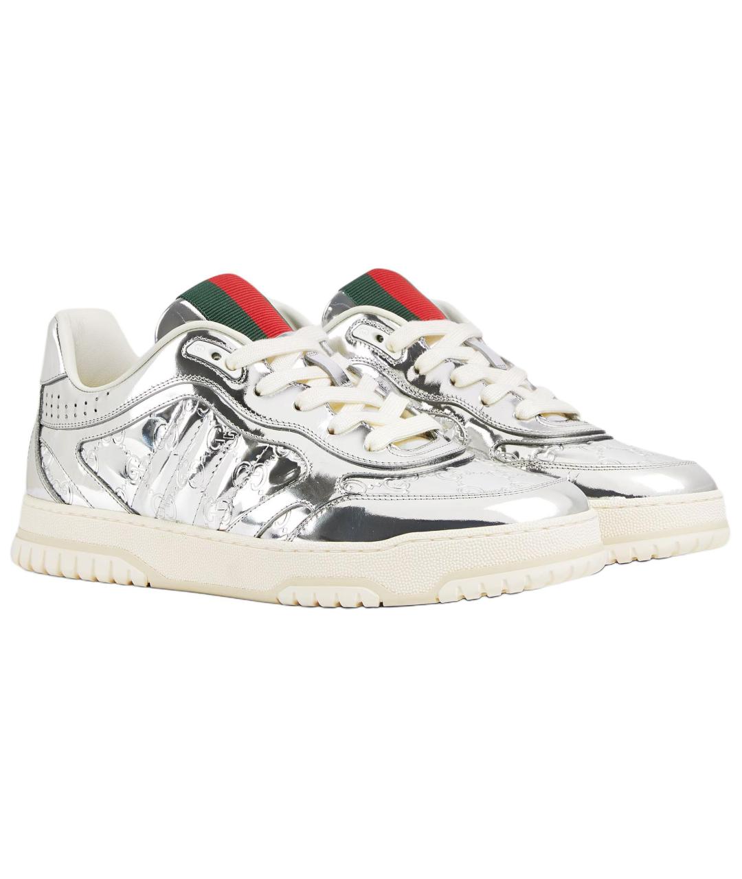 GUCCI Серебряные кожаные низкие кроссовки / кеды, фото 3