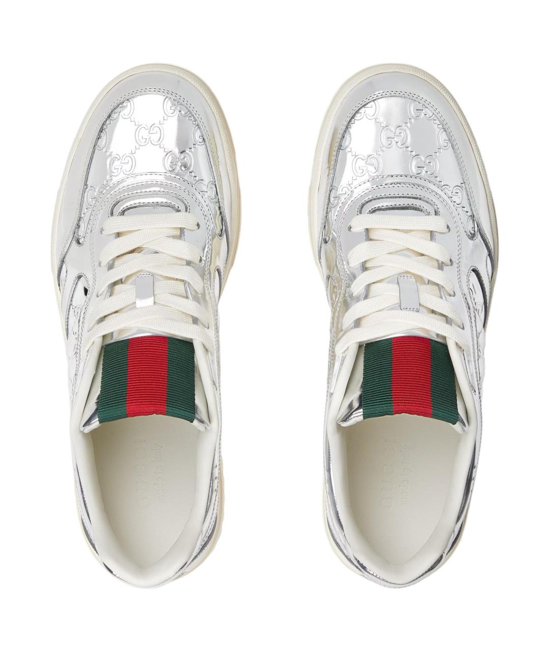GUCCI Серебряные кожаные низкие кроссовки / кеды, фото 4