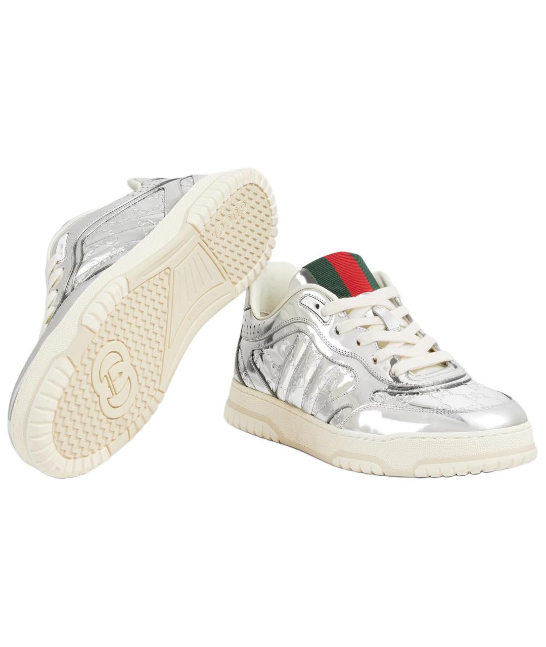 GUCCI Серебряные кожаные низкие кроссовки / кеды, фото 6
