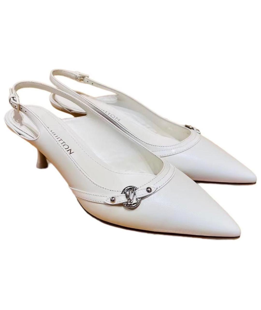 LOUIS VUITTON Белые кожаные лодочки на низком каблуке, фото 3