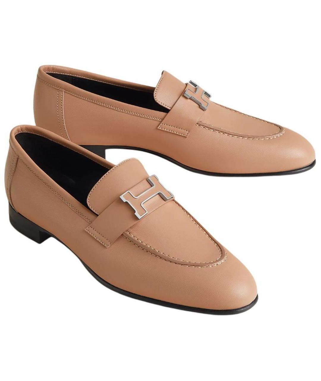 HERMES Бежевые кожаные лоферы, фото 4
