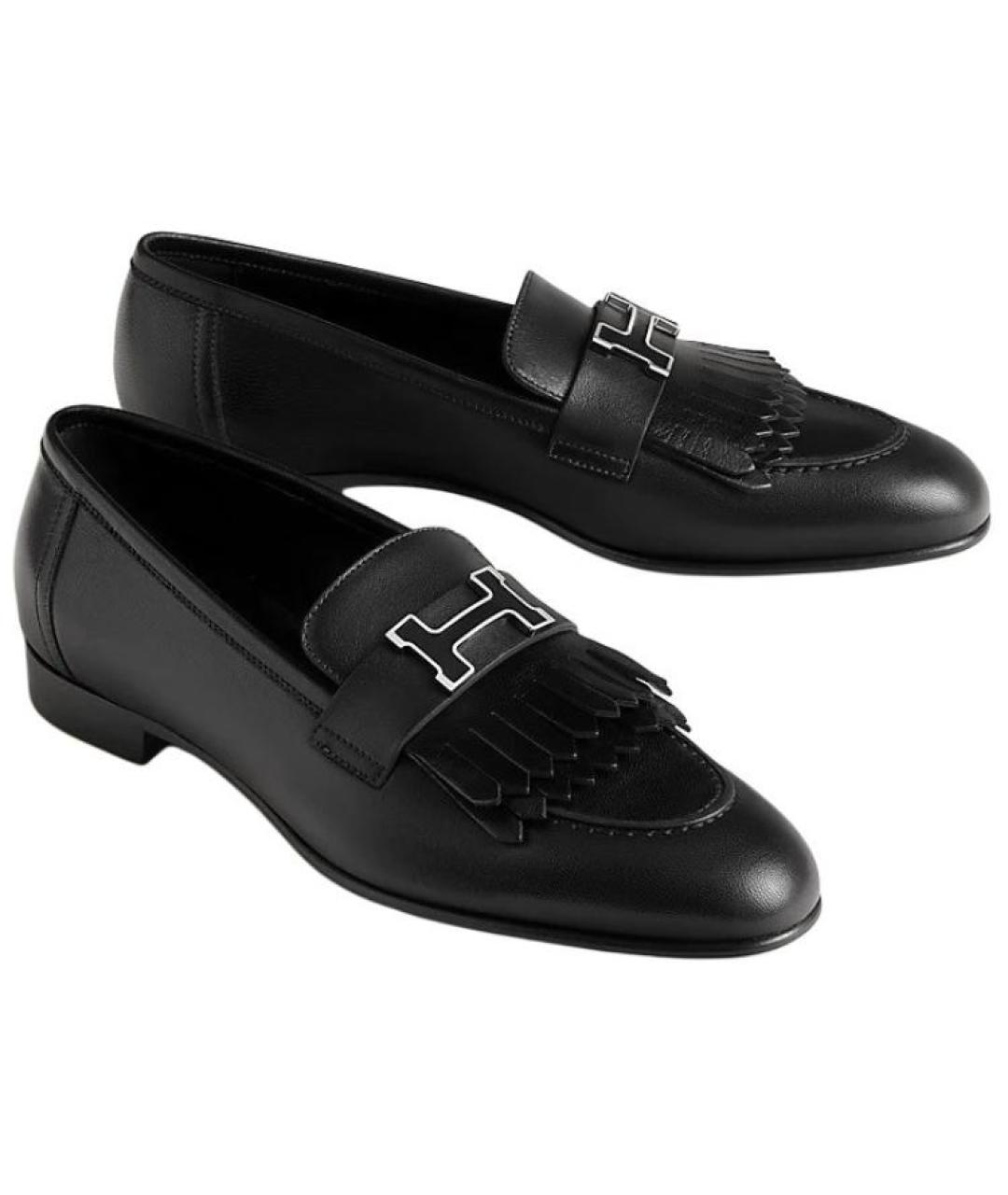 HERMES Черные кожаные лоферы, фото 2