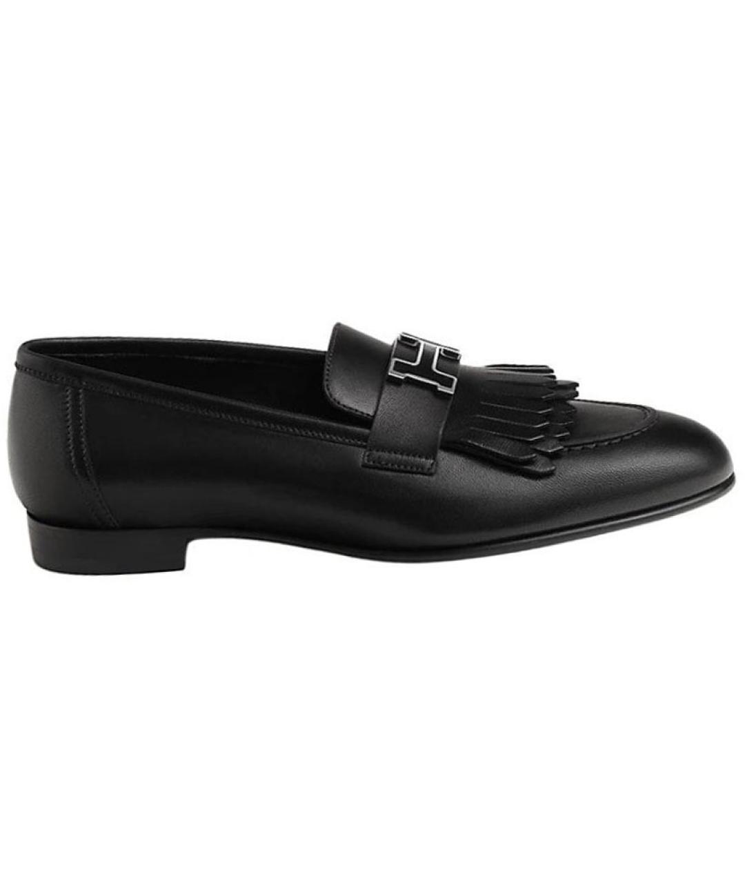 HERMES Черные кожаные лоферы, фото 1