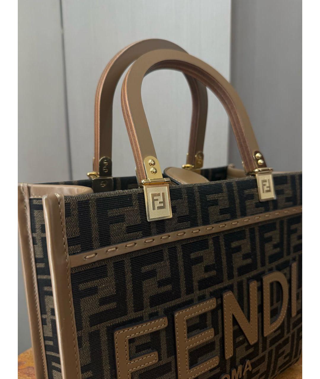 FENDI Коричневая жаккардовая сумка тоут, фото 3