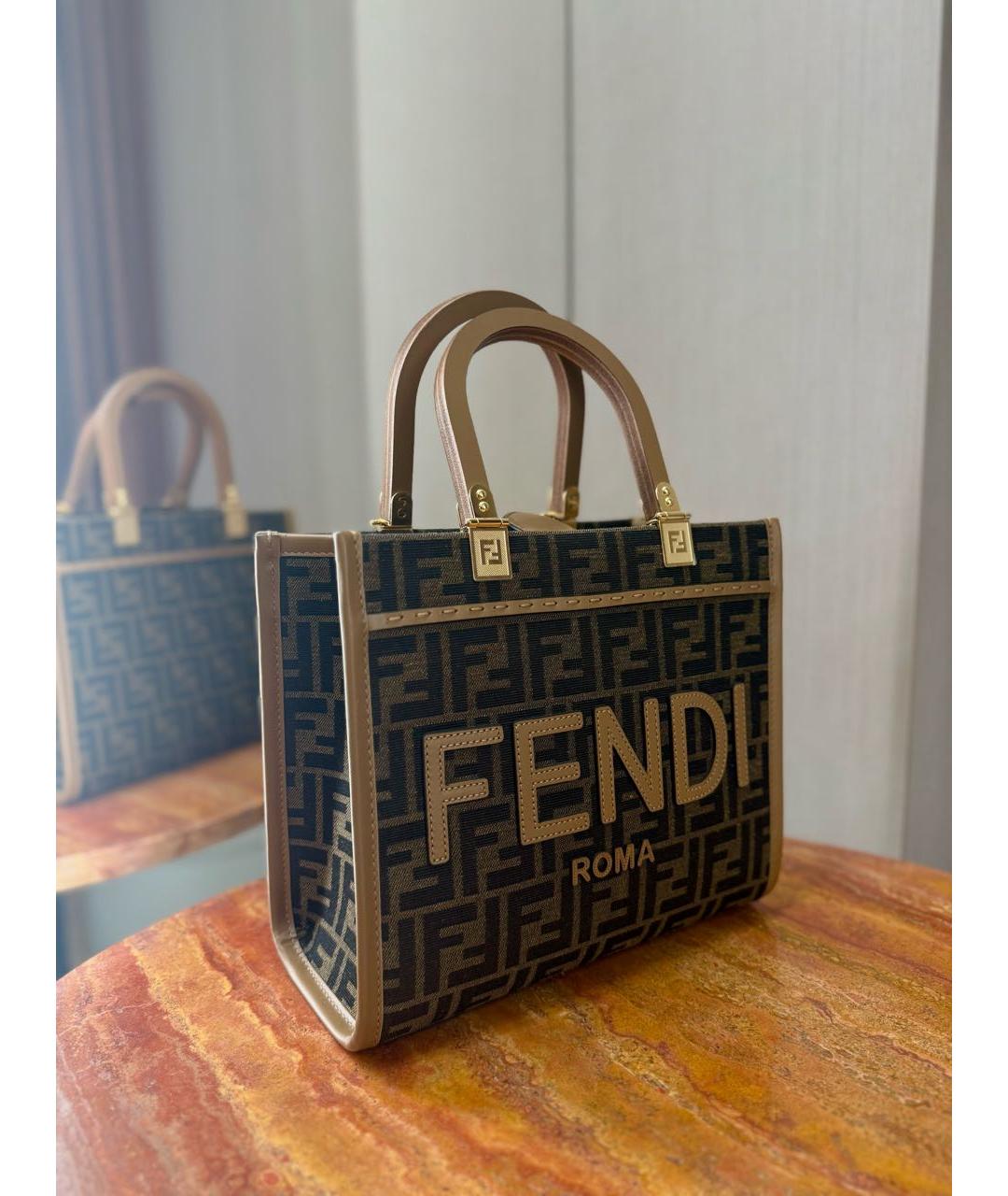 FENDI Коричневая жаккардовая сумка тоут, фото 2