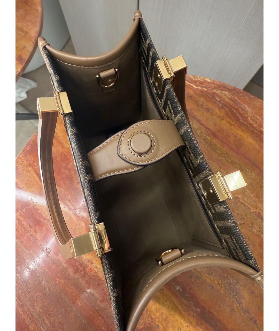 FENDI Коричневая жаккардовая сумка тоут, фото 4