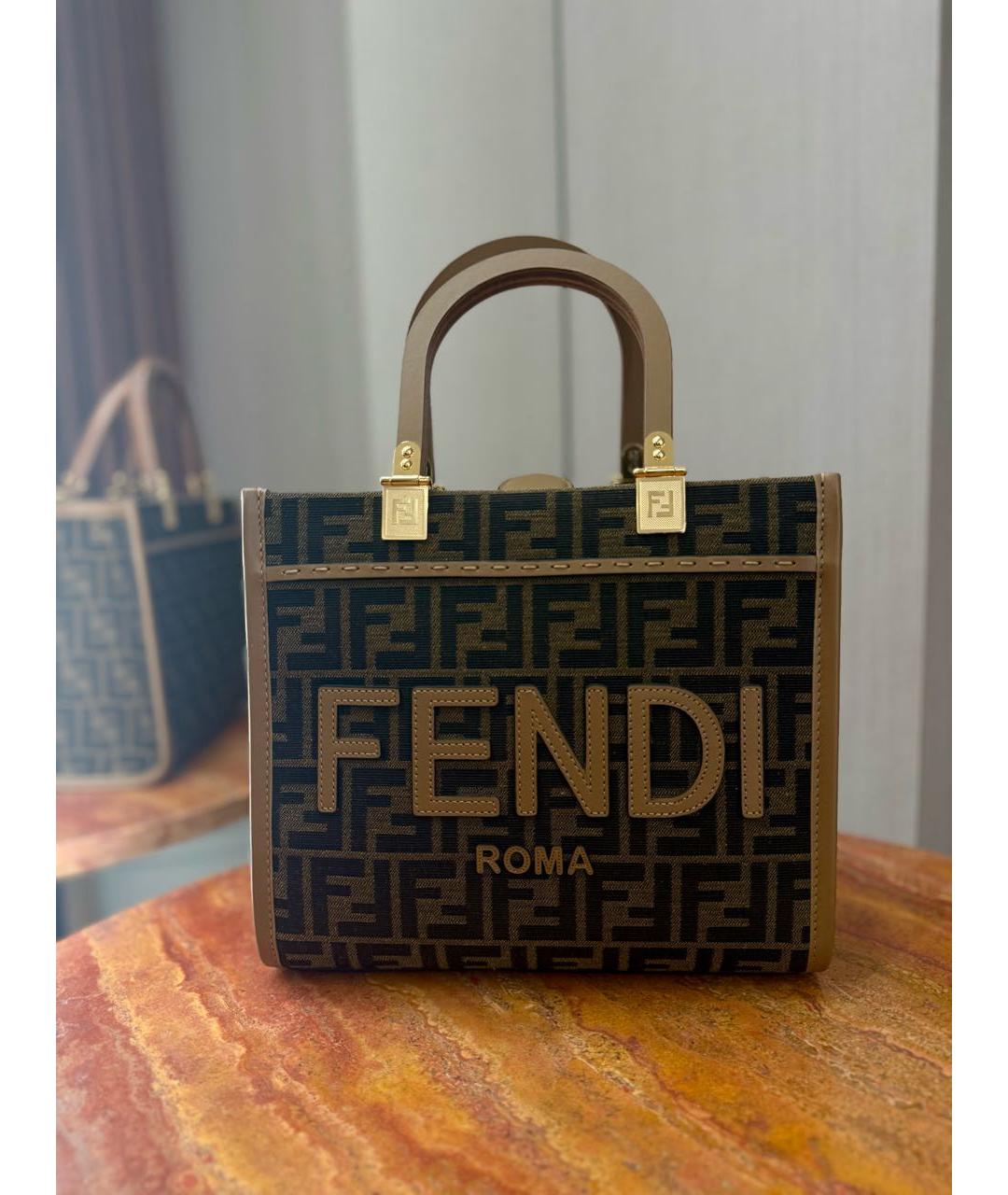 FENDI Коричневая жаккардовая сумка тоут, фото 8