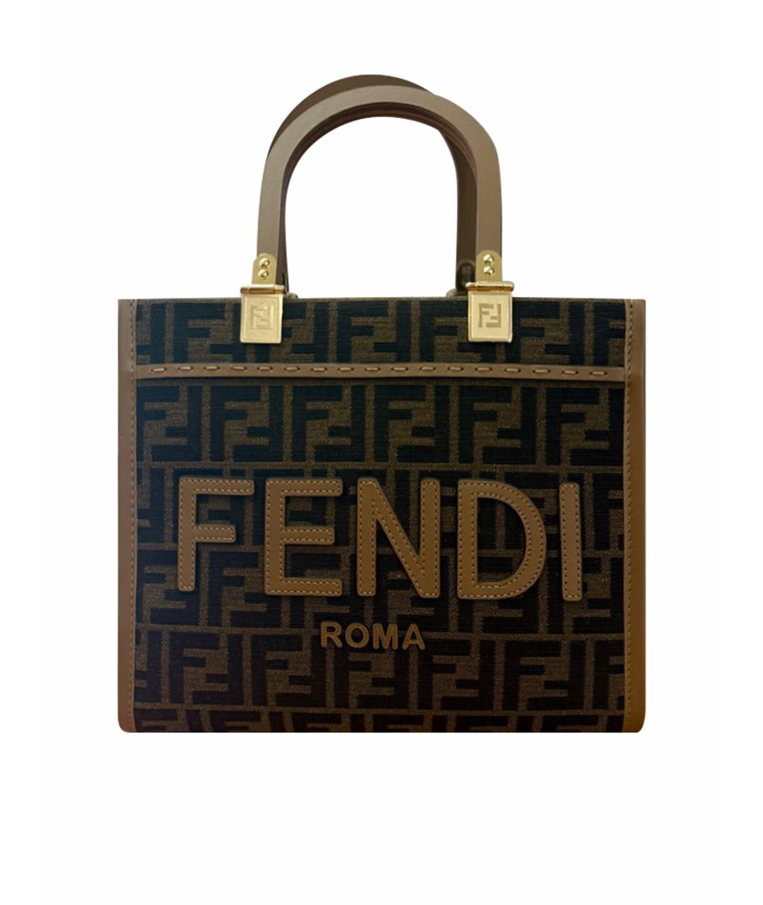 FENDI Коричневая жаккардовая сумка тоут, фото 1