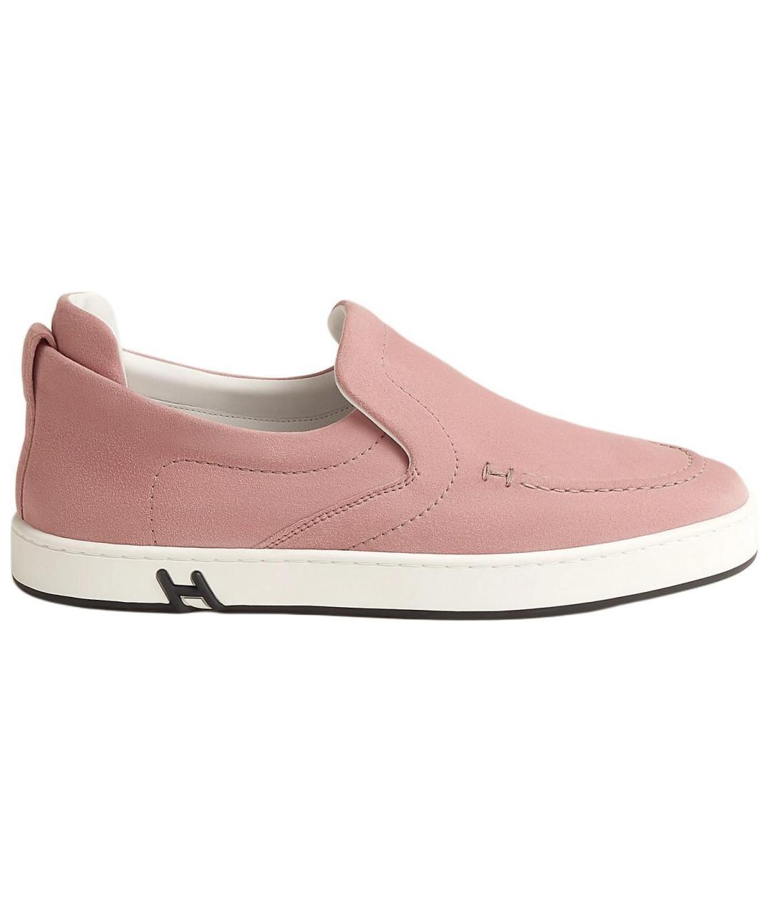 HERMES Розовые замшевые слипоны, фото 1