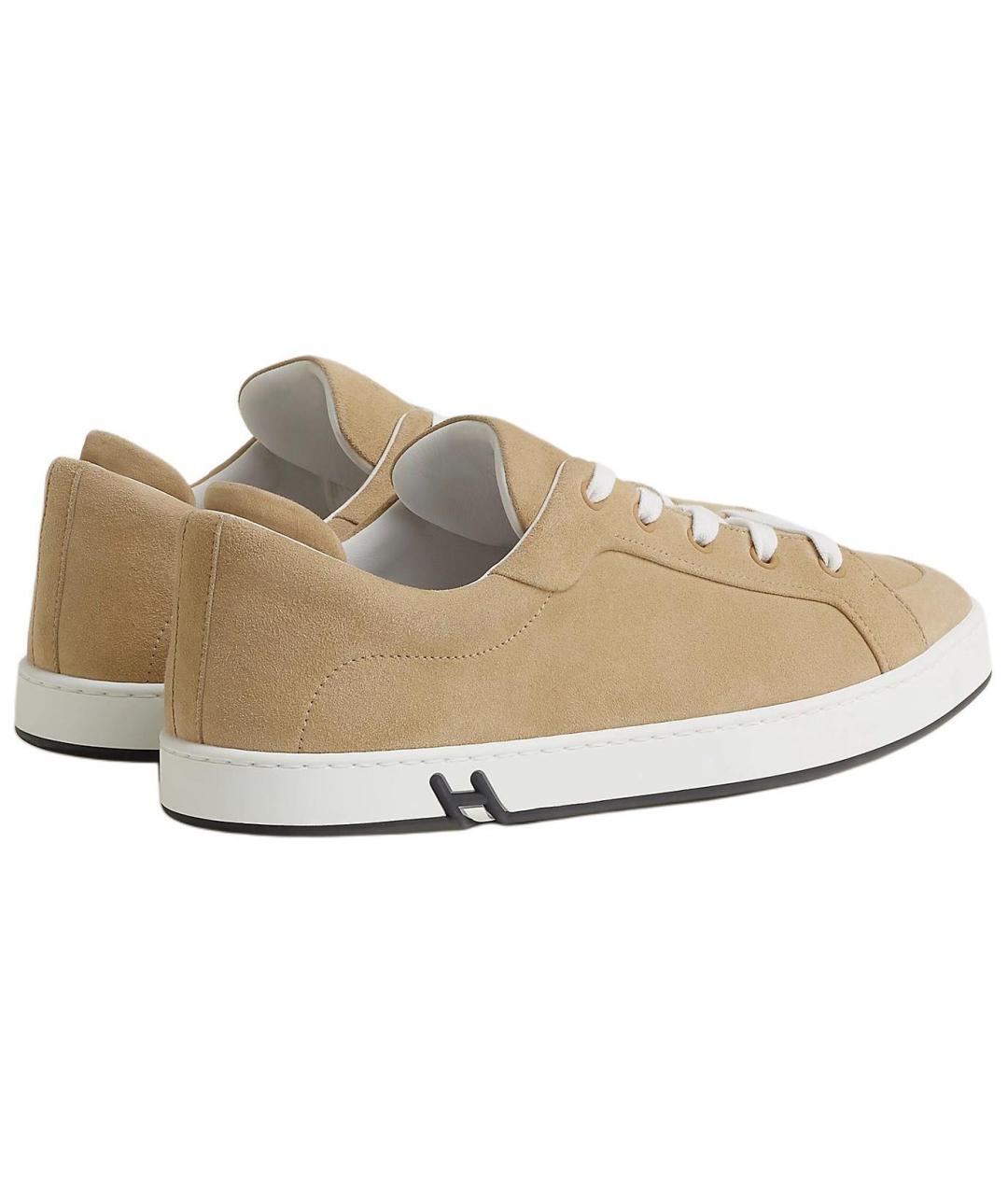 HERMES Бежевые замшевые низкие кроссовки / кеды, фото 3