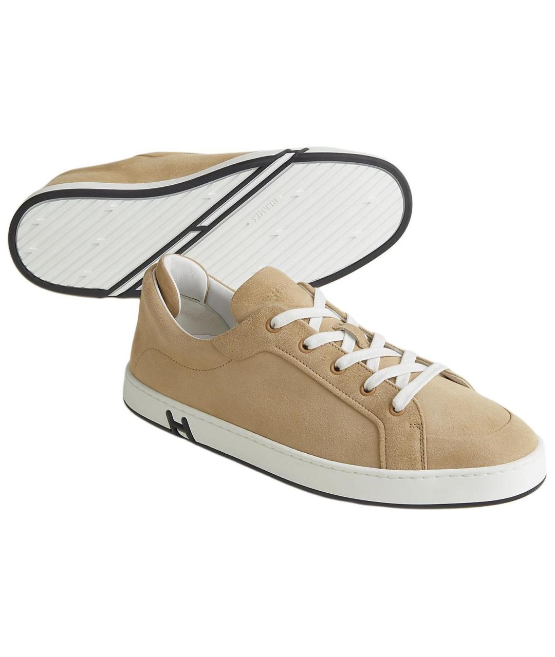 HERMES Бежевые замшевые низкие кроссовки / кеды, фото 4