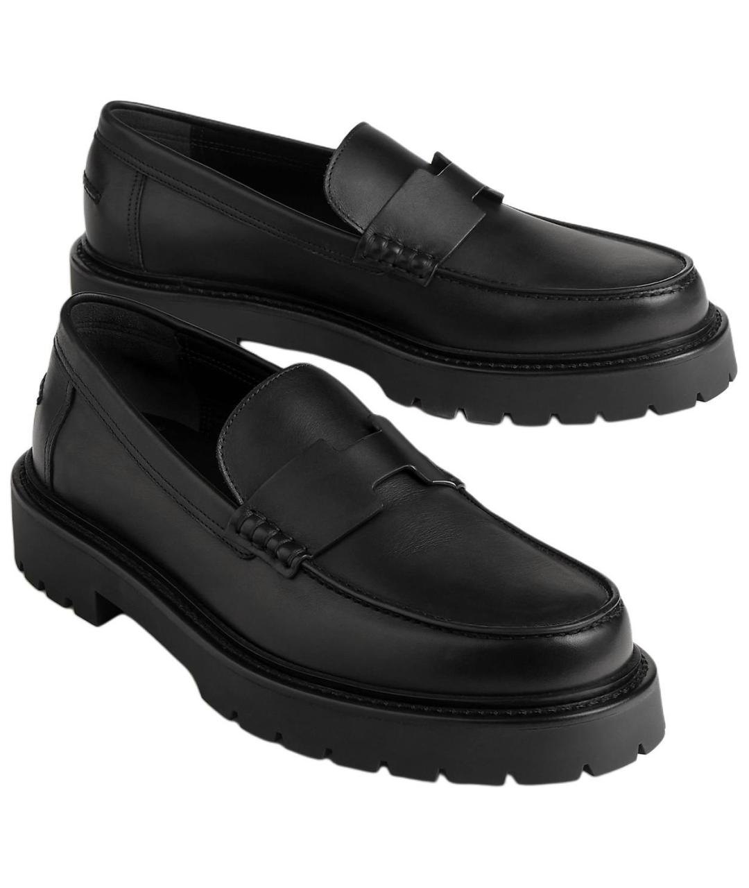 HERMES Черные кожаные лоферы, фото 3