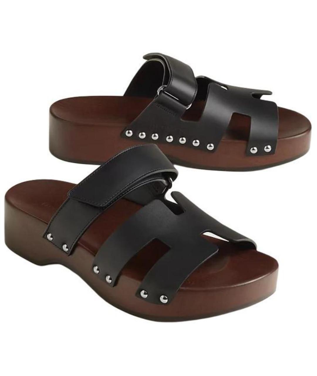 HERMES Черные сандалии, фото 4