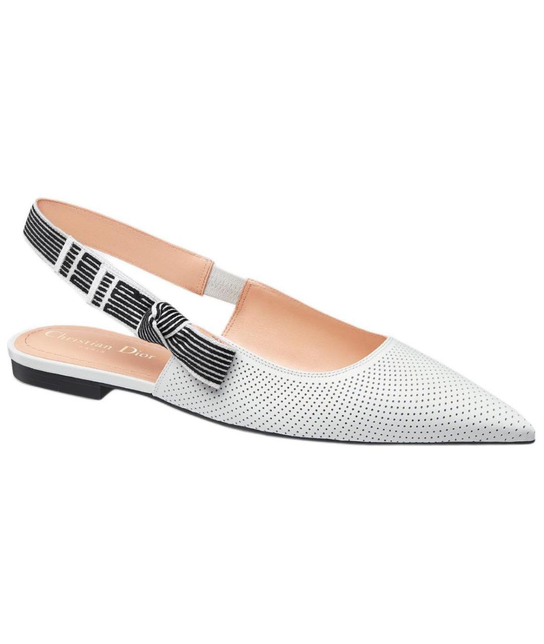CHRISTIAN DIOR Белые кожаные лодочки на низком каблуке, фото 3