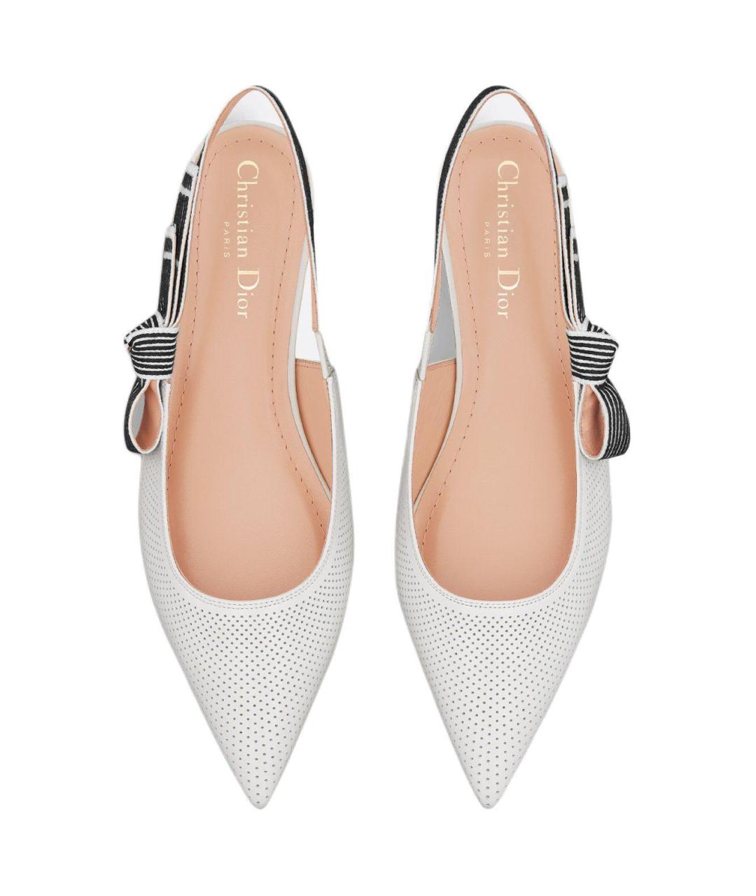 CHRISTIAN DIOR Белые кожаные лодочки на низком каблуке, фото 4