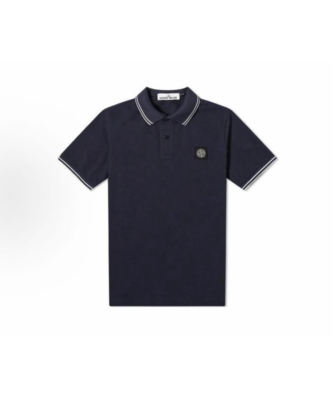 STONE ISLAND Темно-синее хлопковое поло с коротким рукавом, фото 3
