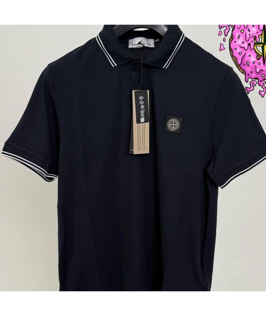 STONE ISLAND Темно-синее хлопковое поло с коротким рукавом, фото 2