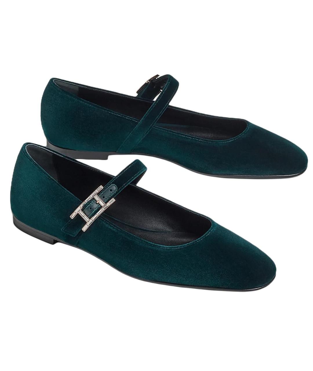 HERMES Зеленые балетки, фото 3