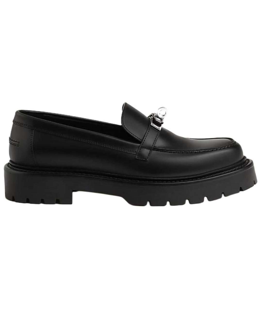HERMES Черные кожаные лоферы, фото 1