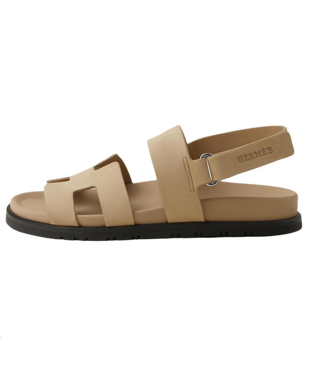 HERMES Бежевые замшевые сандалии, фото 3