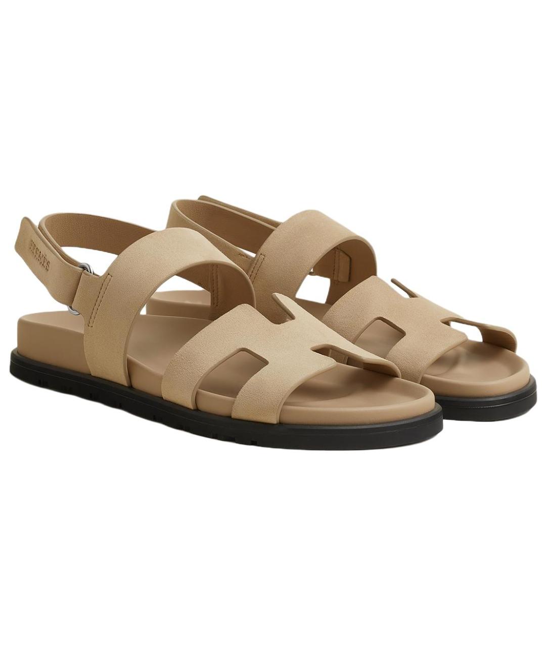 HERMES Бежевые замшевые сандалии, фото 2