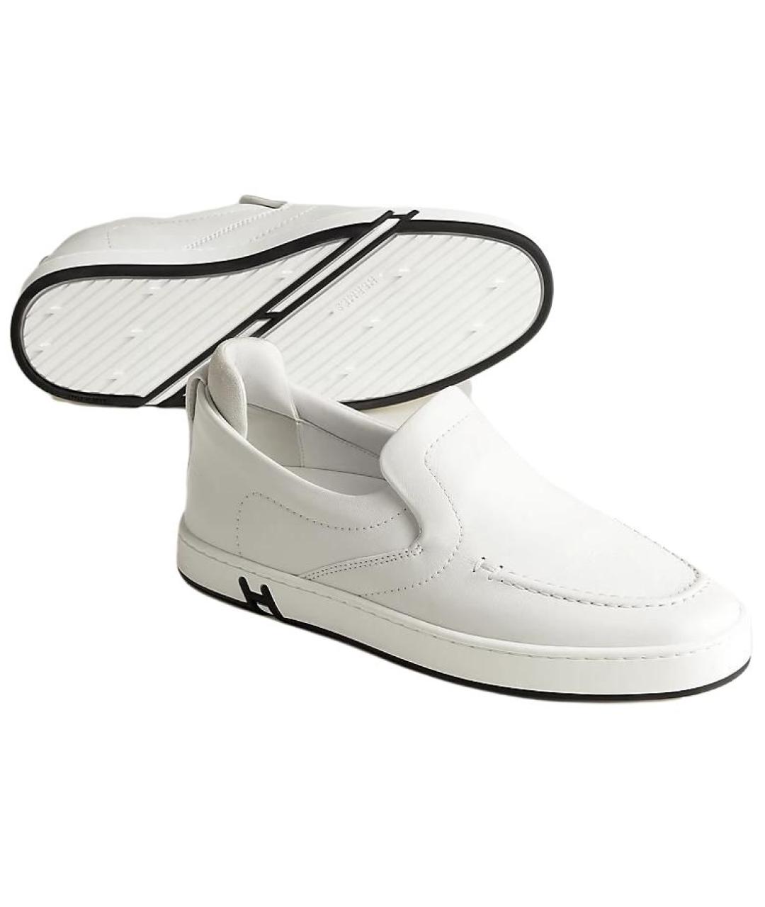 HERMES Белые кожаные слипоны, фото 4