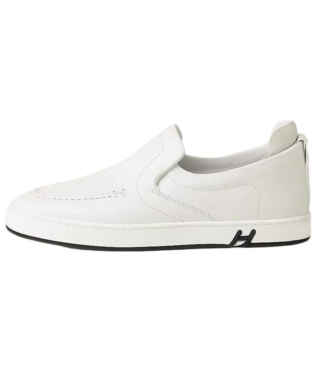 HERMES Белые кожаные слипоны, фото 2