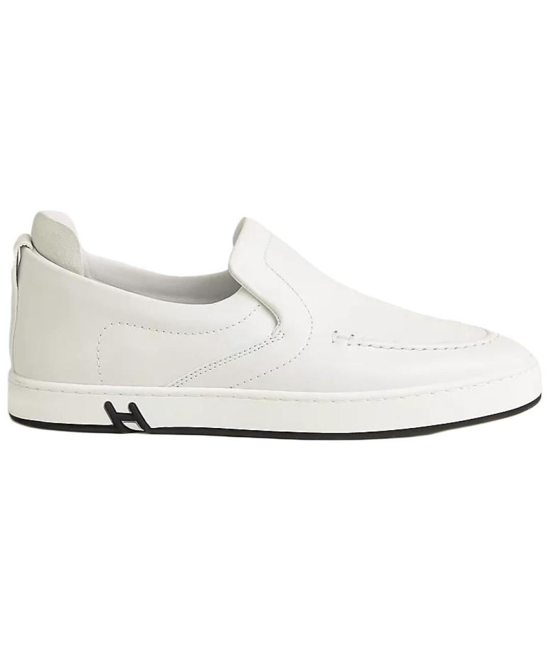 HERMES Белые кожаные слипоны, фото 1