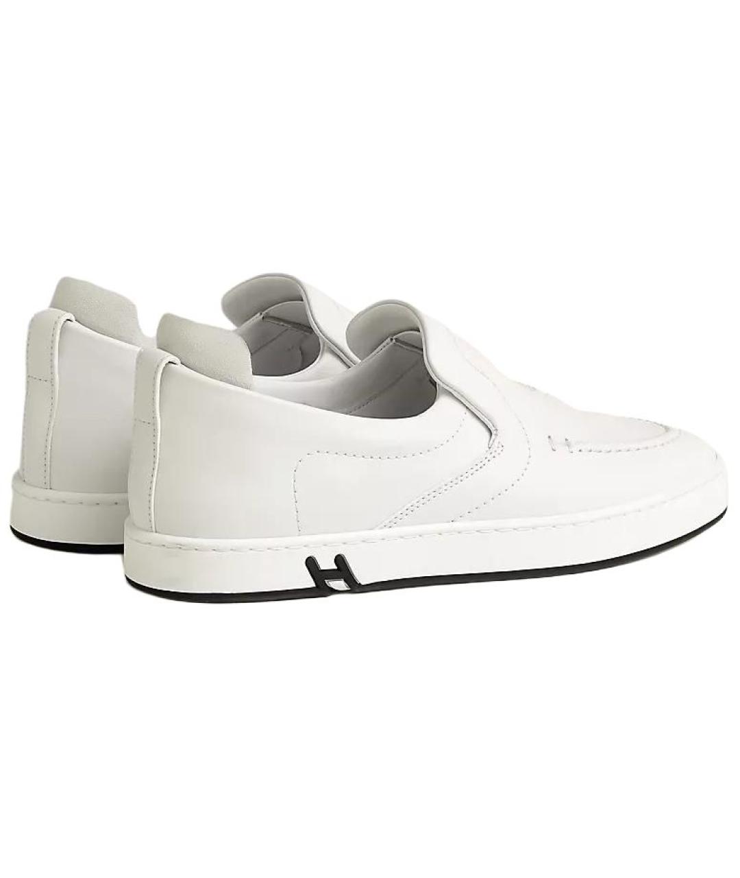 HERMES Белые кожаные слипоны, фото 3