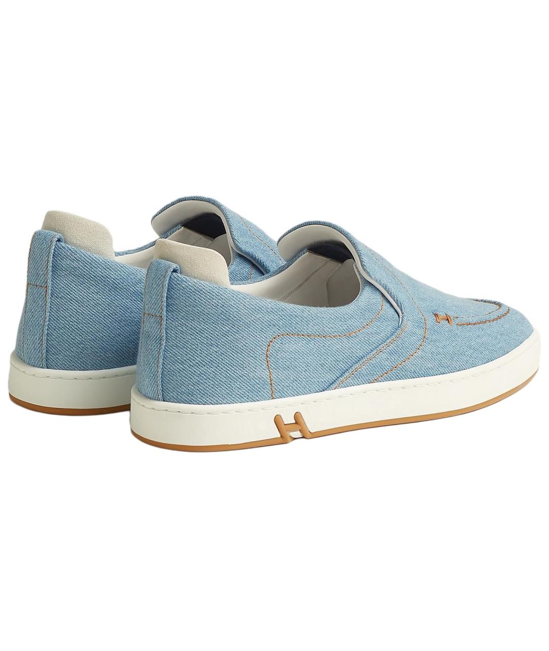 HERMES Голубые текстильные слипоны, фото 2