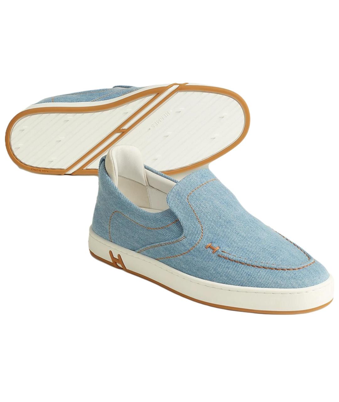 HERMES Голубые текстильные слипоны, фото 4