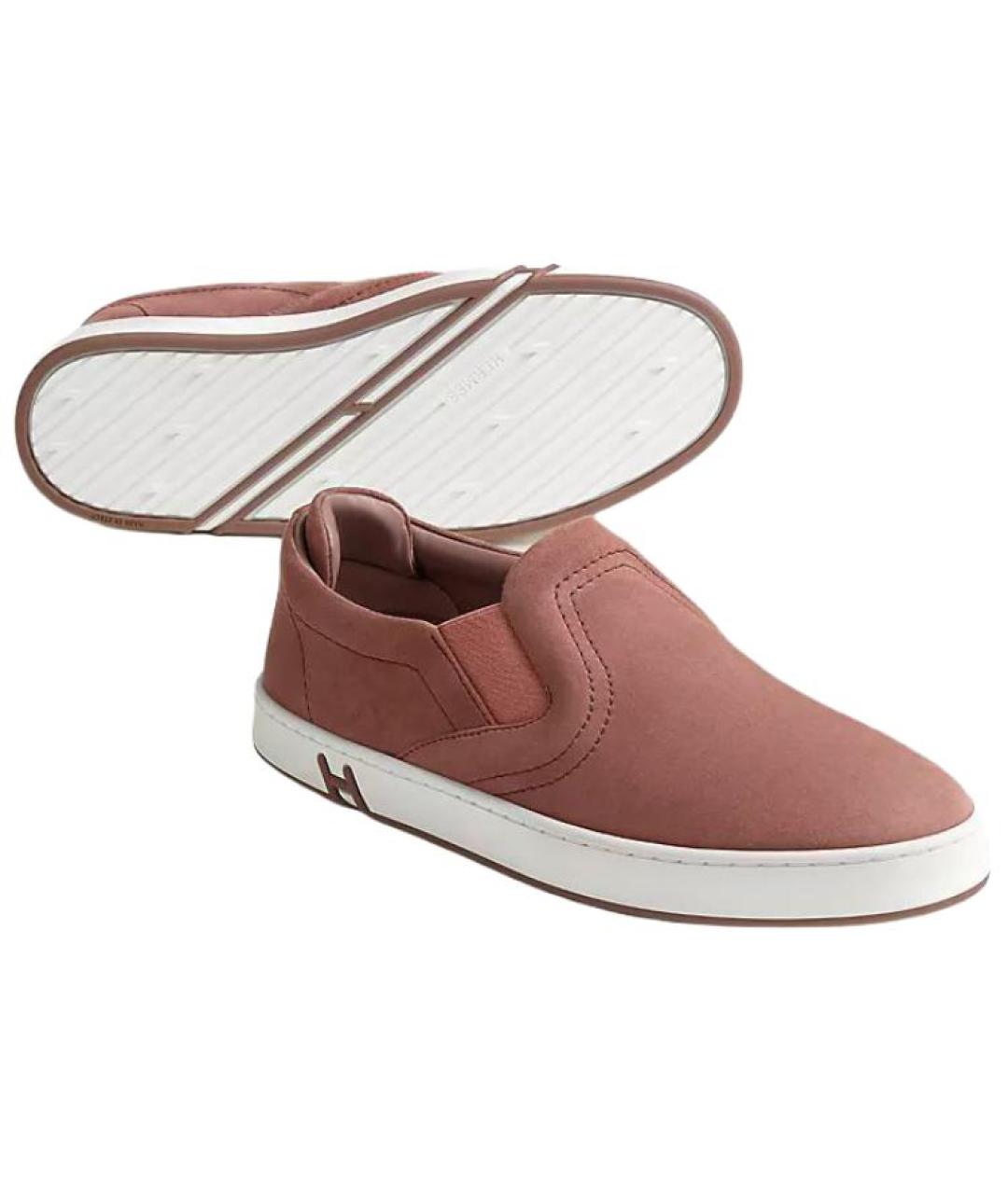 HERMES Красные замшевые слипоны, фото 4