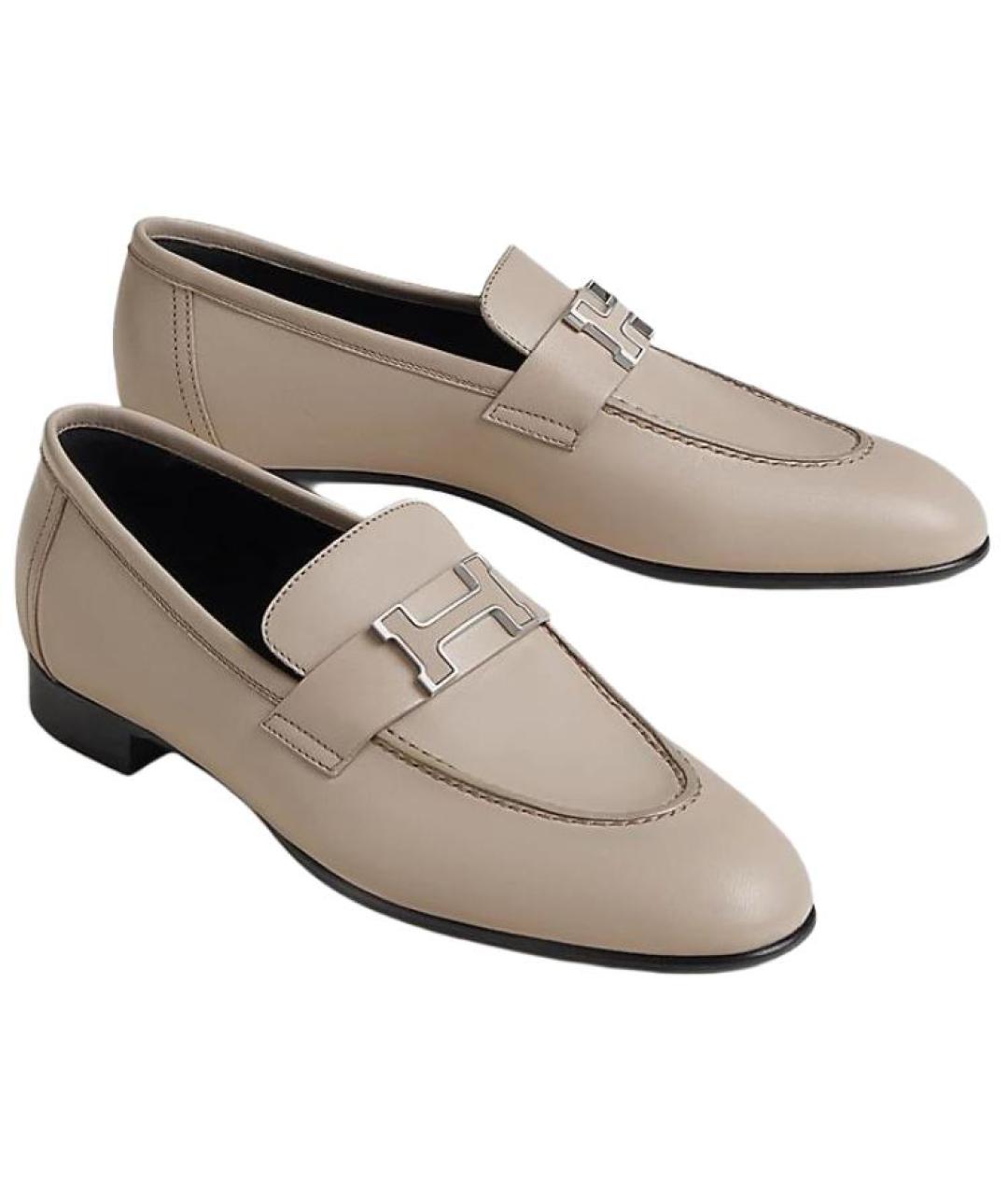 HERMES Бежевые кожаные лоферы, фото 3