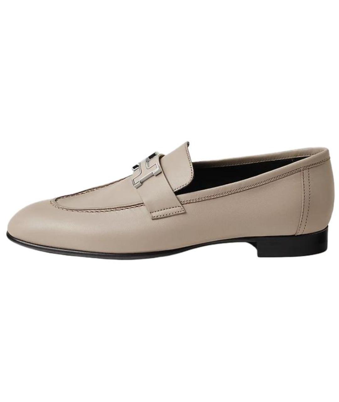 HERMES Бежевые кожаные лоферы, фото 2