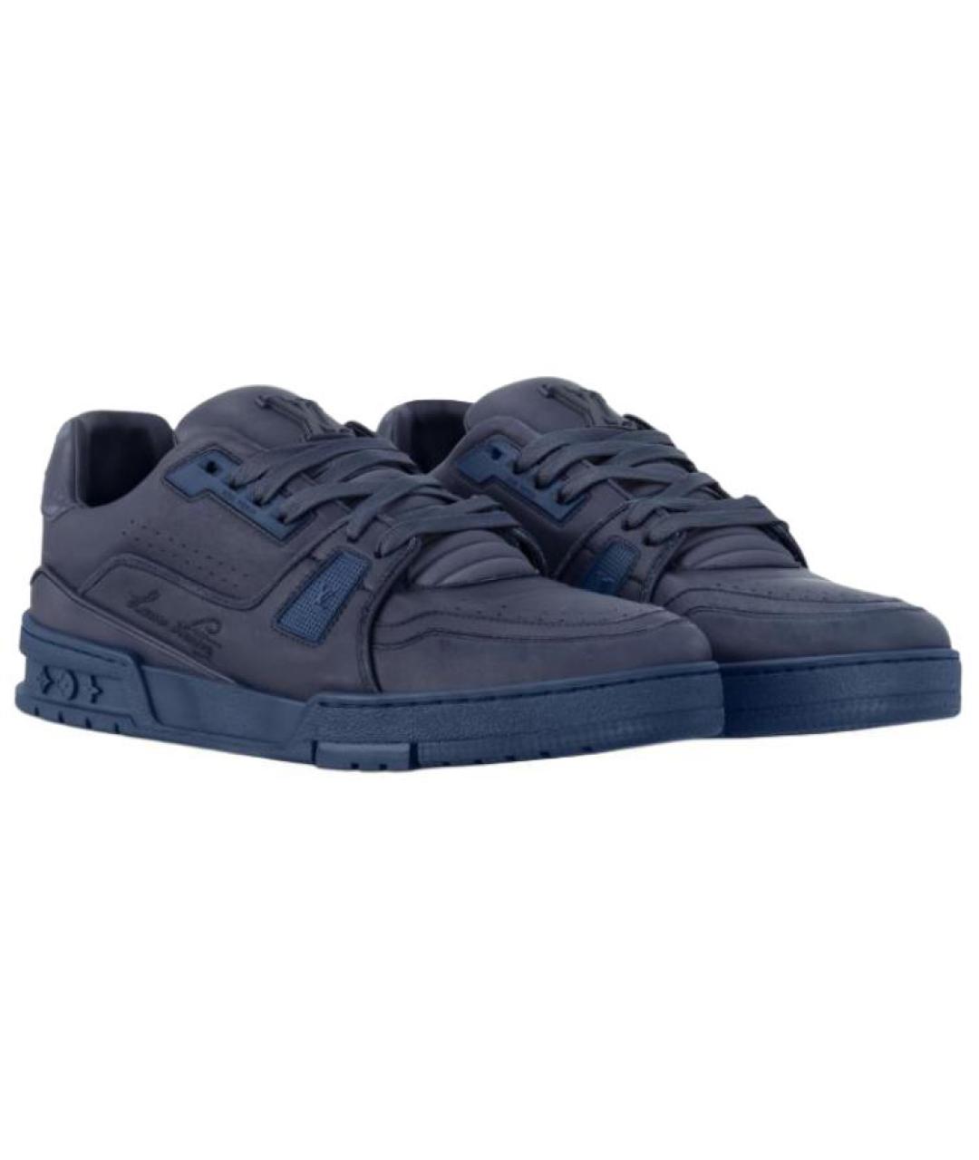 LOUIS VUITTON Темно-синие кожаные низкие кроссовки / кеды, фото 3